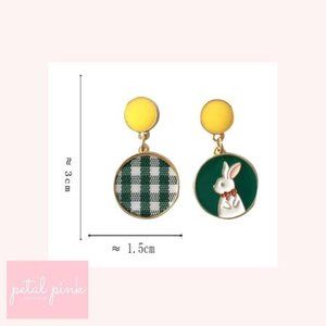 Gingham and Bunny Asymmetric Drop Earrings